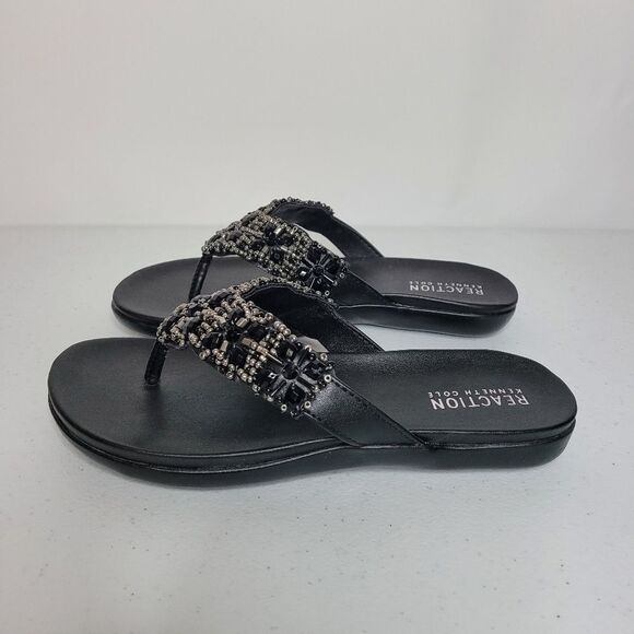 Kenneth Cole Reaction Glam-Athon Black Jeweled Thong Sandals - Picture 1 of 6